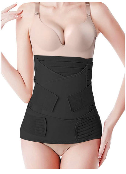 3 in 1 Postpartum Belly Band Support Recovery wrap Belly/Waist/Pelvis Belts Girdles for Women Waist Trainer Shapewear (Black)